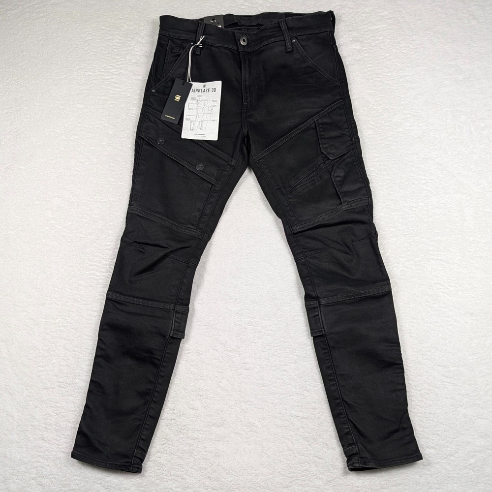 G-Star Raw Airblaze 3D Skinny Mens 29x30 Black Multi Pocket Moto Cargo Jeans NEW
